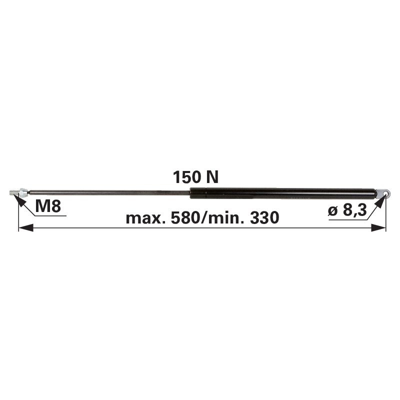 STABILUS Gasdruckfeder für Heckscheibe, 150 N, Länge 580 mm anstelle von Steyr 1-99-976-005
