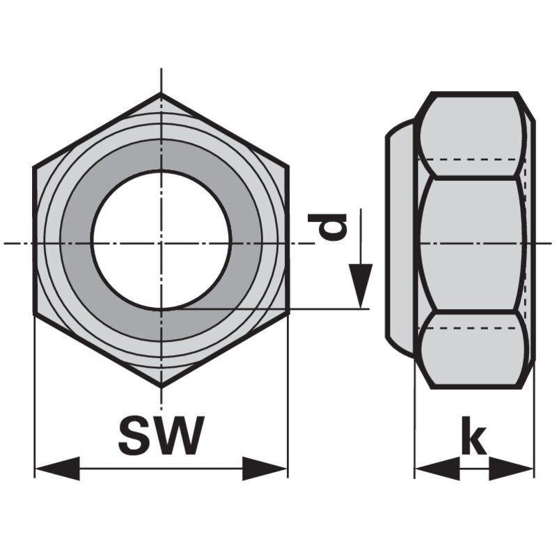 Stoppmutter M22 x 1,5 mm, Güte 10, mit Feingewinde Stahl verzinkt, DIN986