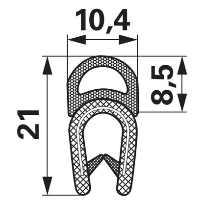Gummiklemmprofil Klemmbereich 1 - 4 mm gerade