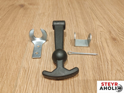 Haubenbefestigung komplett mit Halterung, Länge 120 mm